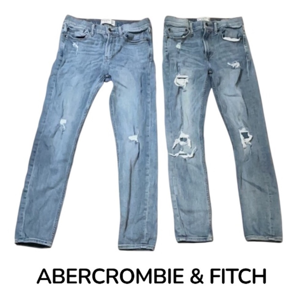 2 pairs authentic Abercrombie & Fitch distressed super Skinny jeans boys 15/16